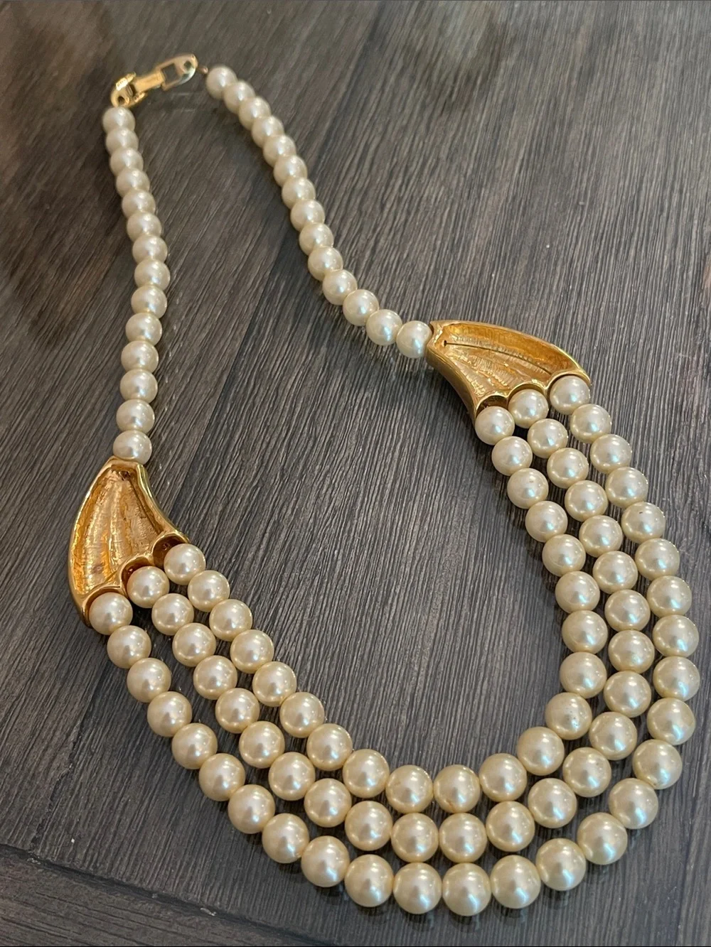 Vintage Napier Three Strand Waterfall Faux Pearl Necklace - Ivory/Cream 18” appr